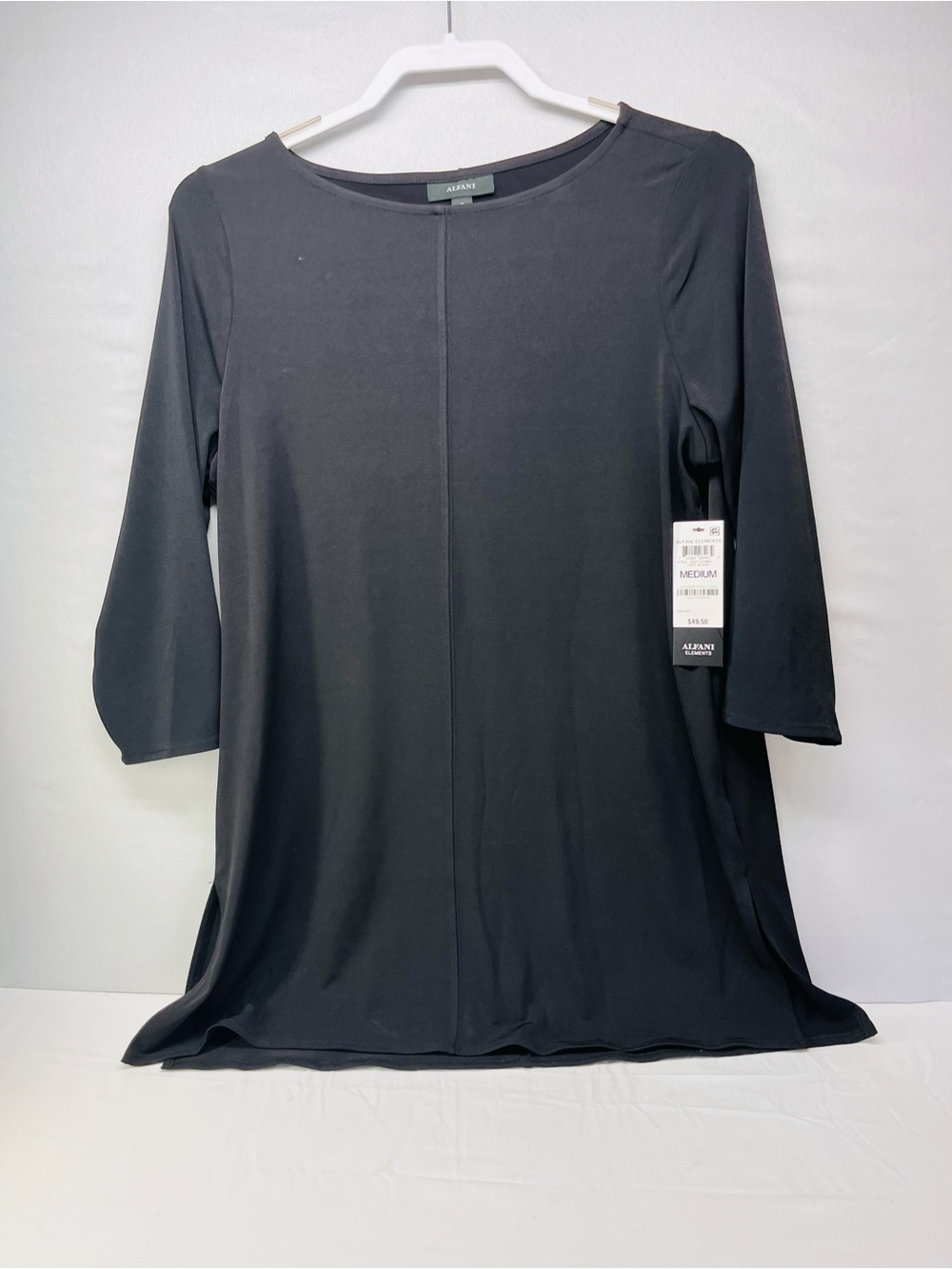 Alfani Black 3/4 Sleeve Tunic with Center Seam